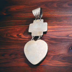 Large Bleeding Heart Turquoise Stone Pendant - Cowhide and Conchos