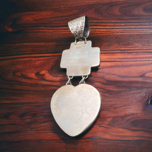 Large Bleeding Heart Turquoise Stone Pendant - Cowhide and Conchos