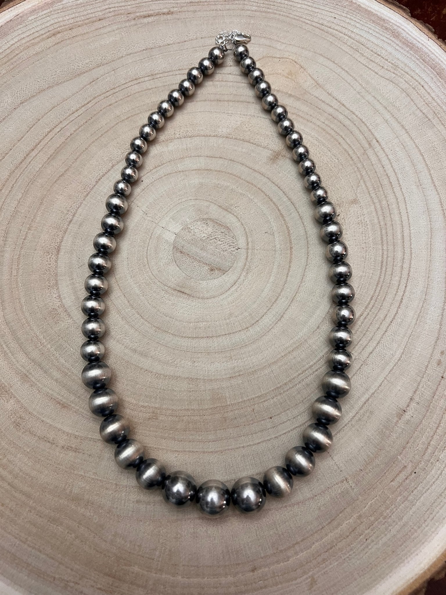 Large Graduated Sterling Silver Pearls Statement necklace - 20.5 inch - Cowhide and Conchos