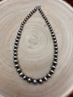 Large Graduated Sterling Silver Pearls Statement necklace - 20.5 inch - Cowhide and Conchos