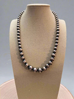 Large Graduated Sterling Silver Pearls Statement necklace - 20.5 inch - Cowhide and Conchos