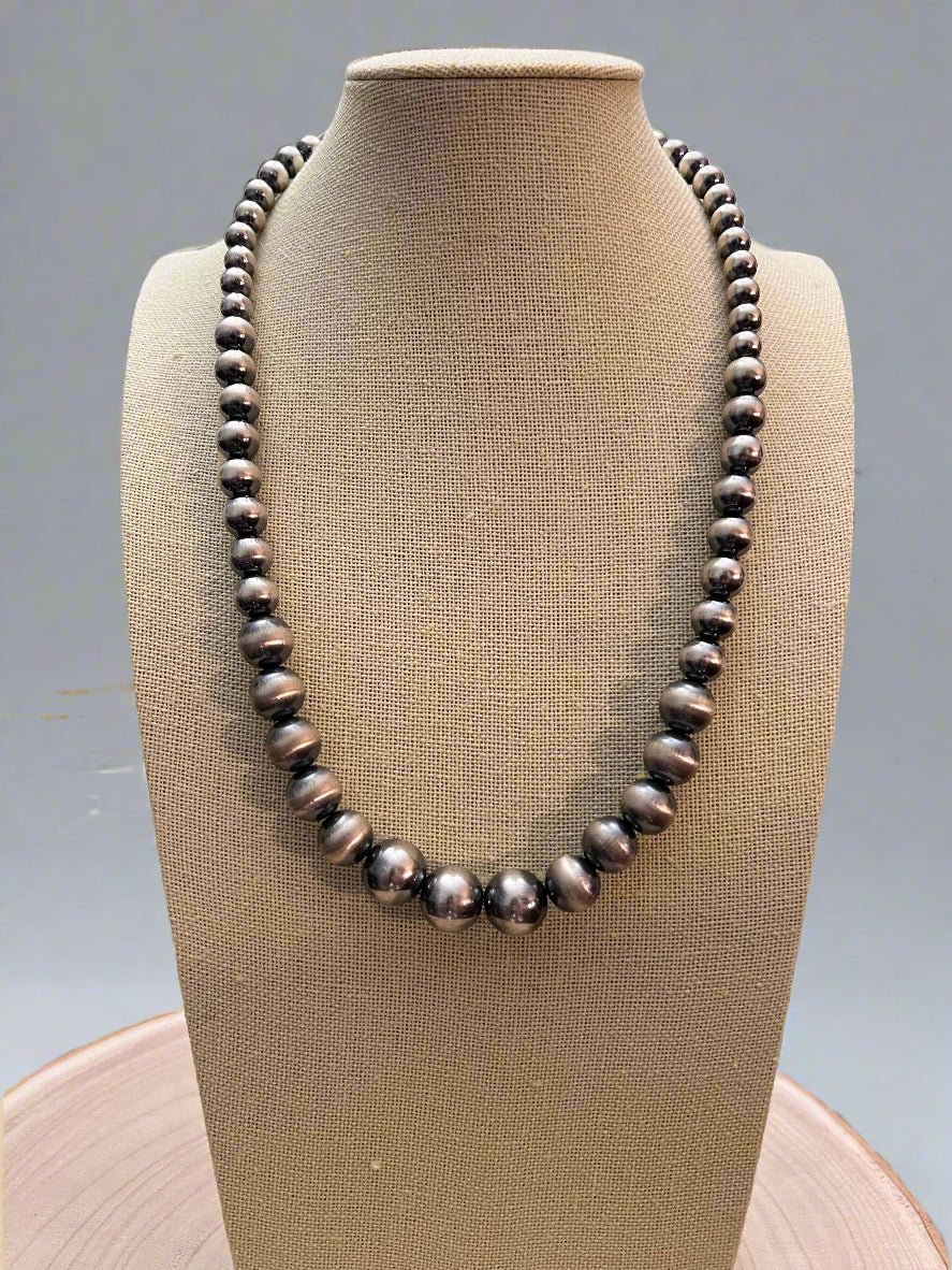 Large Graduated Sterling Silver Pearls Statement necklace - 20.5 inch - Cowhide and Conchos