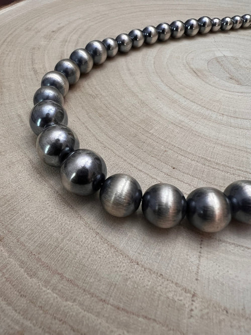 Large Graduated Sterling Silver Pearls Statement necklace - 20.5 inch - Cowhide and Conchos