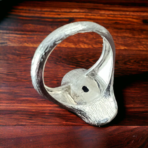 Large Opalite Ring on Sterling - Size 8 - Cowhide and Conchos