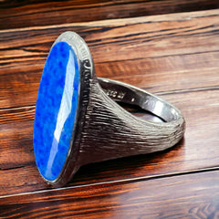 Large Opalite Ring on Sterling - Size 8 - Cowhide and Conchos