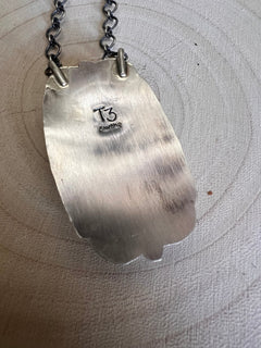 Large Pink Conch on Sterling Silver Necklace by Tia Long - 18 inch - Cowhide and Conchos