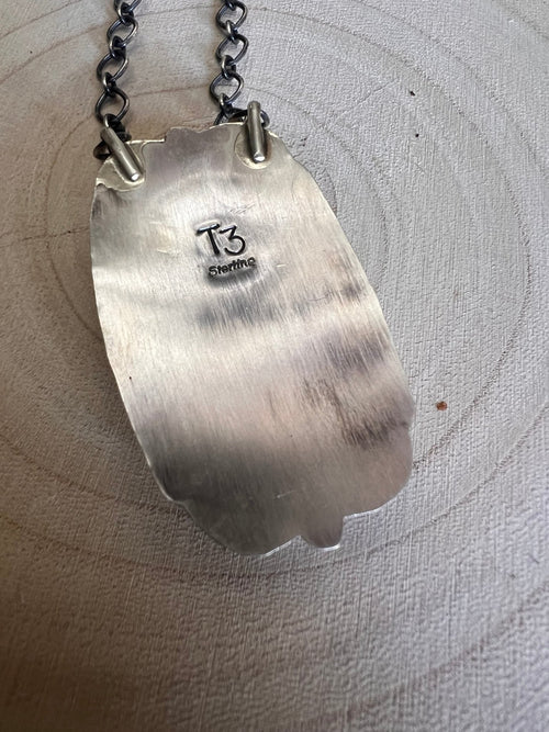 Large Pink Conch on Sterling Silver Necklace by Tia Long - 18 inch - Cowhide and Conchos