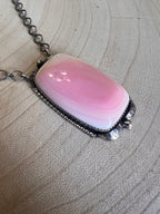 Large Pink Conch on Sterling Silver Necklace by Tia Long - 18 inch - Cowhide and Conchos