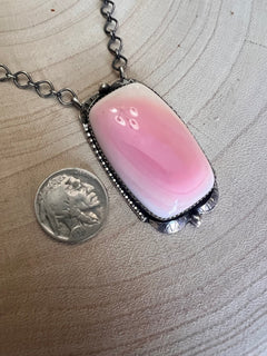Large Pink Conch on Sterling Silver Necklace by Tia Long - 18 inch - Cowhide and Conchos