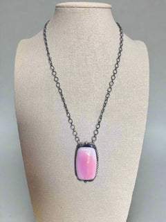 Large Pink Conch on Sterling Silver Necklace by Tia Long - 18 inch - Cowhide and Conchos
