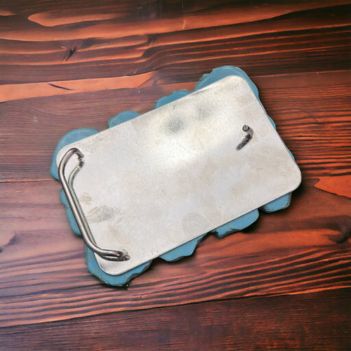 Large Turquoise Slab Belt Buckle - Cowhide and Conchos