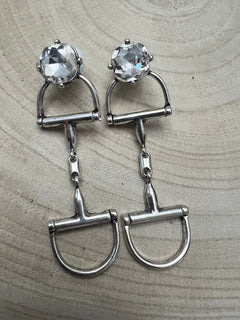 Large Western Horse Bit & Rhinestone Fashion Earrings - 3 inch drop! - Cowhide and Conchos