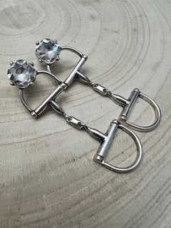 Large Western Horse Bit & Rhinestone Fashion Earrings - 3 inch drop! - Cowhide and Conchos