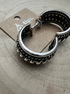 Large Western Twisted Wire Fashion Silver Hoop Earring - Cowhide and Conchos