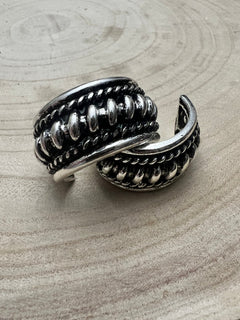 Large Western Twisted Wire Fashion Silver Hoop Earring - Cowhide and Conchos