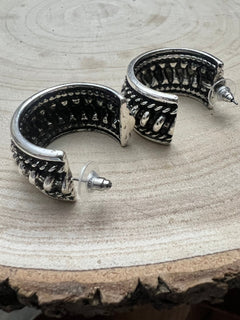 Large Western Twisted Wire Fashion Silver Hoop Earring - Cowhide and Conchos