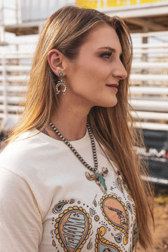 Lee Shorty Turquoise & Sterling Silver Earrings - Cowhide and Conchos