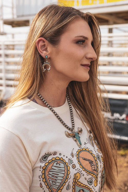 Lee Shorty Turquoise & Sterling Silver Earrings - Cowhide and Conchos