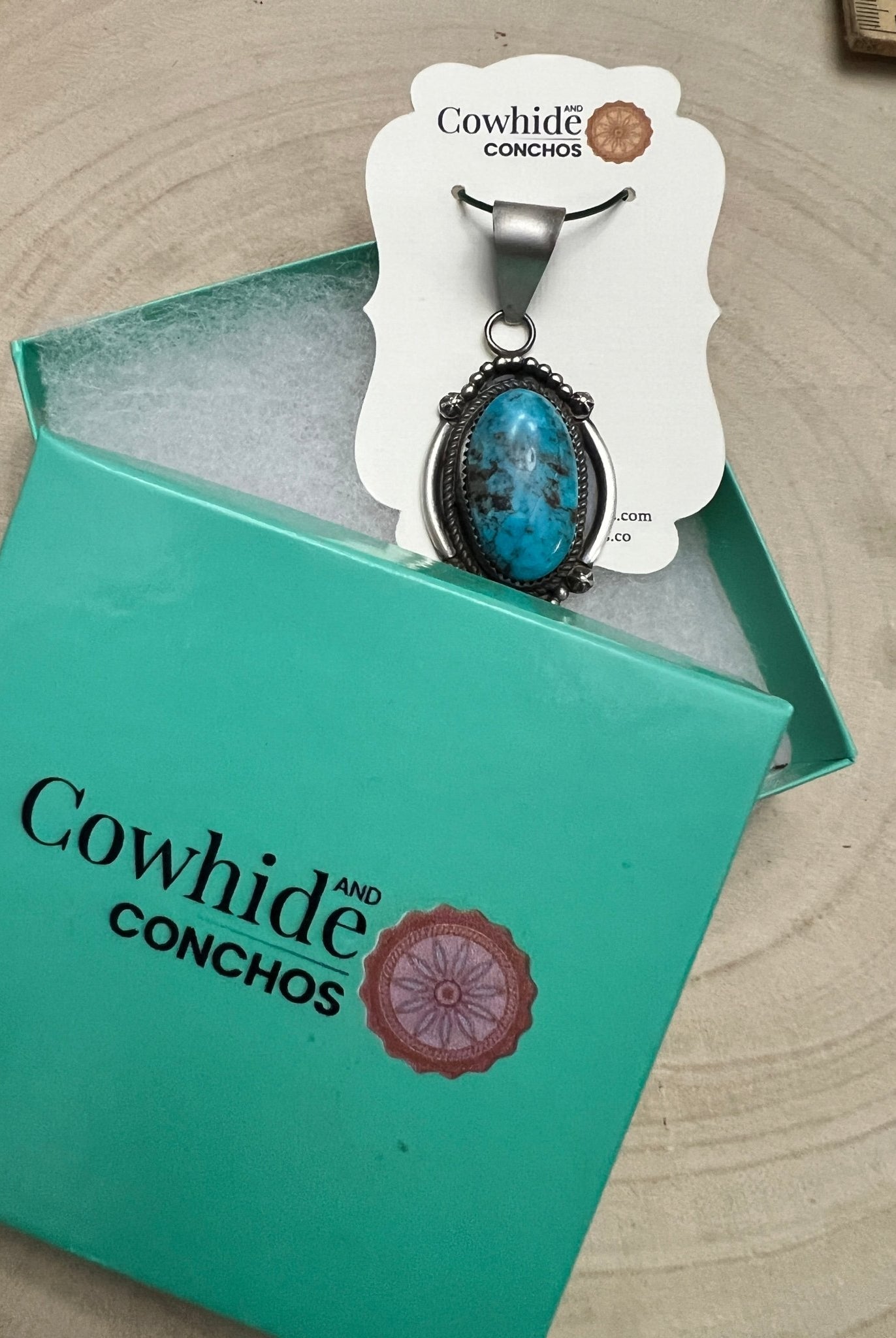 Leslie Nez Navajo Sterling Silver Pendant with Sonoran Rose Turquoise — 2 1/4" × 1" (Hallmarked, Heirloom) - Cowhide and Conchos