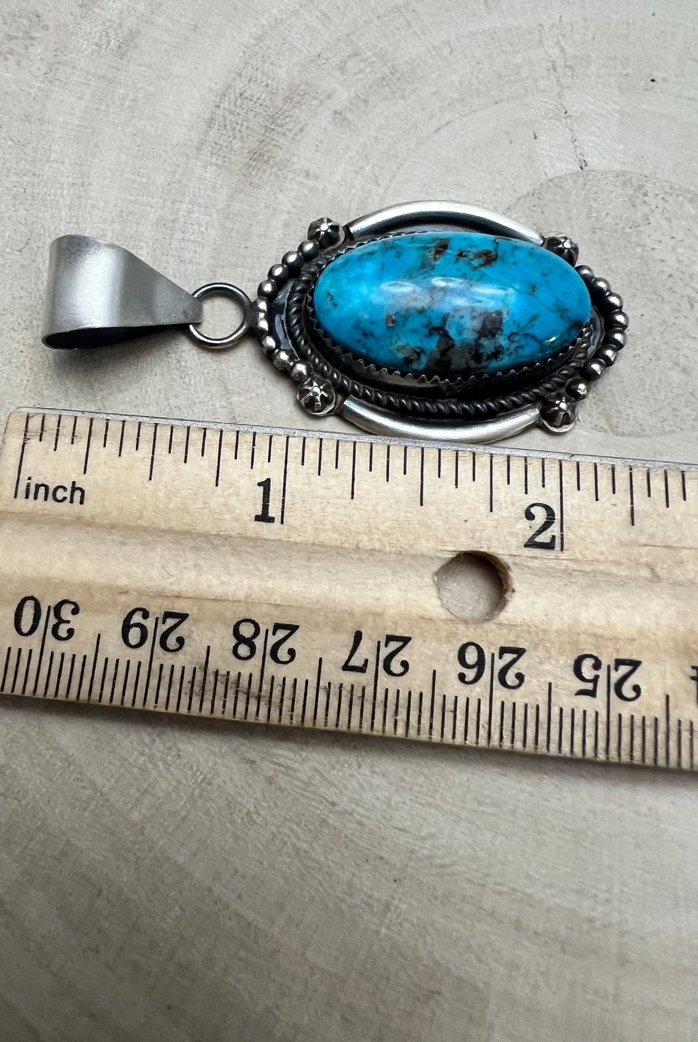 Leslie Nez Navajo Sterling Silver Pendant with Sonoran Rose Turquoise — 2 1/4" × 1" (Hallmarked, Heirloom) - Cowhide and Conchos