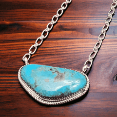 Leslie Nez Turquoise & Sterling Silver Necklace - Cowhide and Conchos