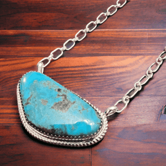 Leslie Nez Turquoise & Sterling Silver Necklace - Cowhide and Conchos
