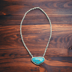 Leslie Nez Turquoise & Sterling Silver Necklace - Cowhide and Conchos