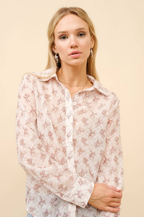 Let'r Buck Chiffon Blouse - Cowhide and Conchos
