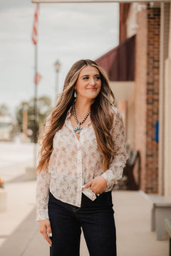 Let'r Buck Chiffon Blouse - Cowhide and Conchos