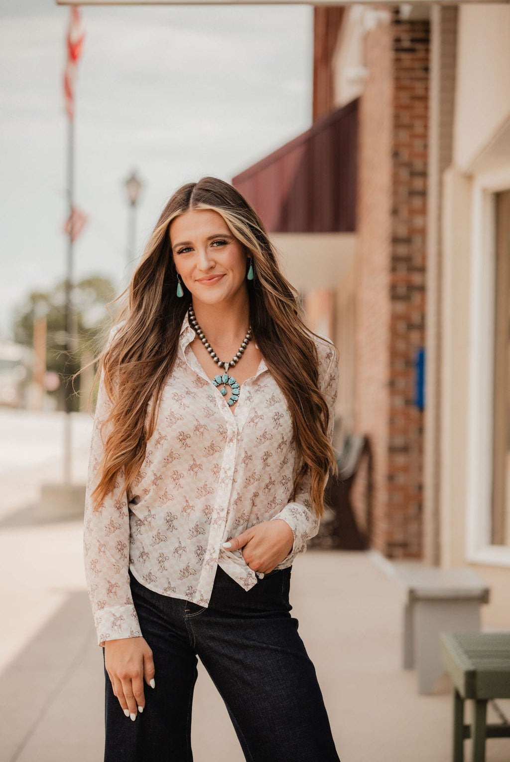 Let'r Buck Chiffon Blouse - Cowhide and Conchos