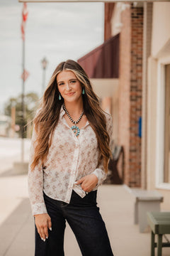 Let'r Buck Chiffon Blouse - Cowhide and Conchos