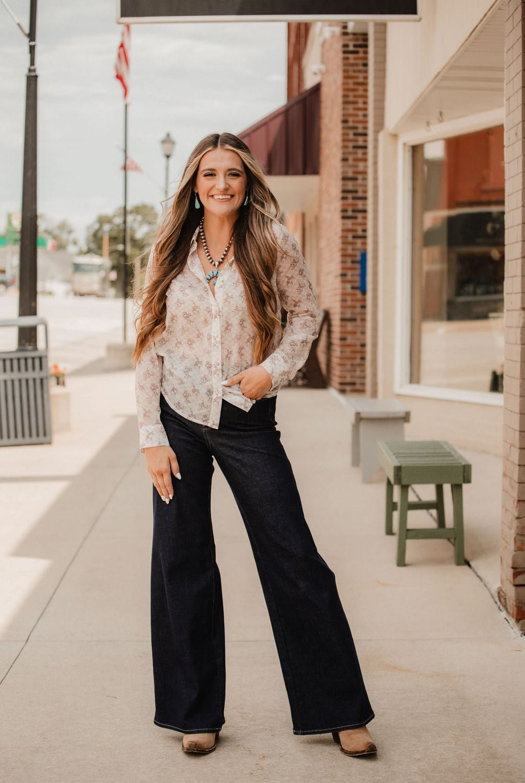 Let'r Buck Chiffon Blouse - Cowhide and Conchos