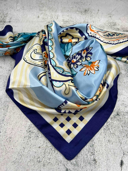 Light Blue Paisley Plaid Wild Rag - Cowhide and Conchos