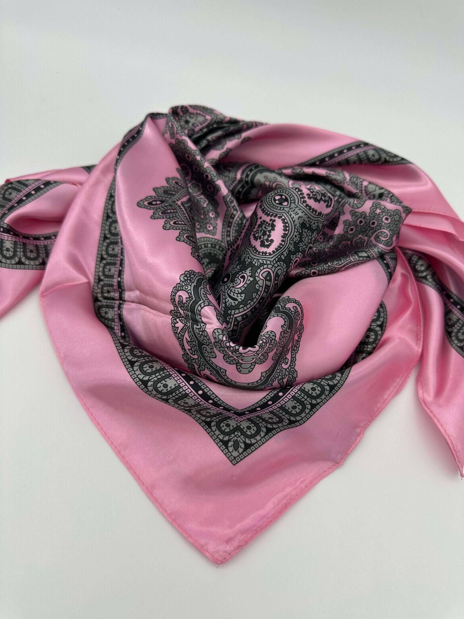 Light Pink Bordered WIld Rag - Cowhide and Conchos