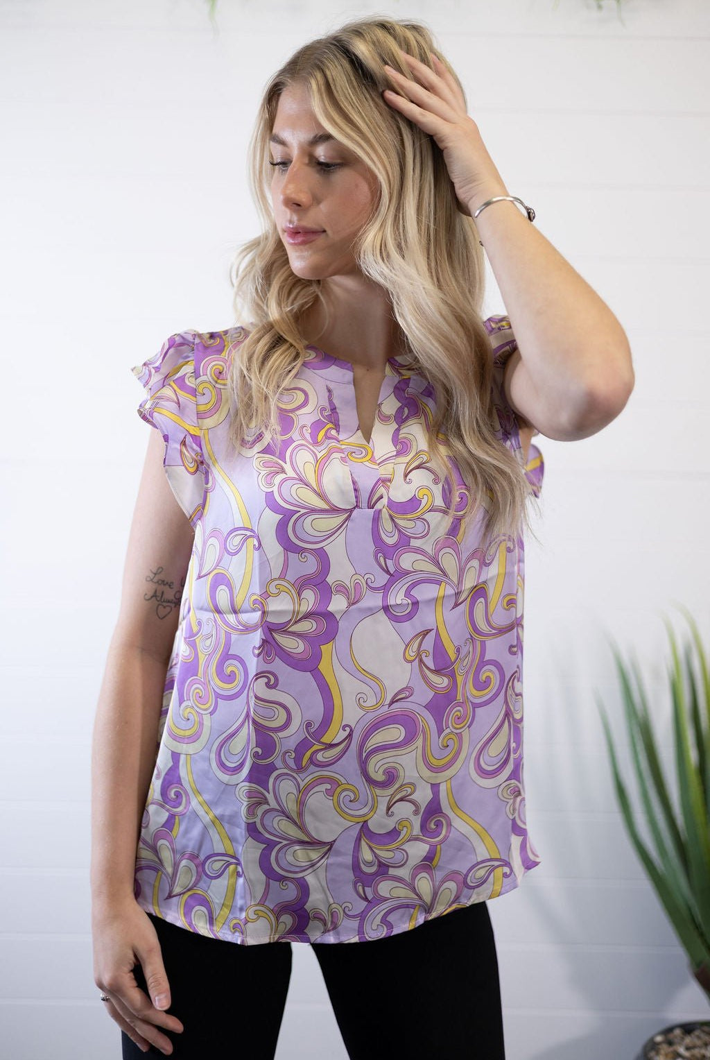 Lilac Split Neckline Blouse - Cowhide and Conchos
