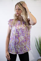 Lilac Split Neckline Blouse - Cowhide and Conchos