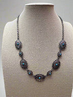 Linked Concho and Faux Turquoise Necklace - 18 inch + 3 - Cowhide and Conchos