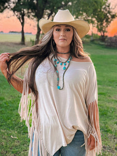 Long Faux Turquoise Nugget and Sterling Pearl Statement Necklace - 48 inch - Cowhide and Conchos