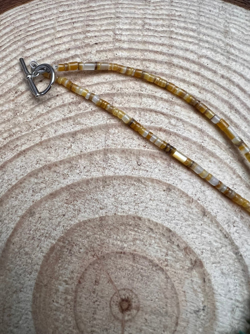 Long green chip turquoise with Orange Spiny Oyster necklace - 28 inch - Cowhide and Conchos