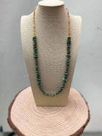 Long green chip turquoise with Orange Spiny Oyster necklace - 28 inch - Cowhide and Conchos