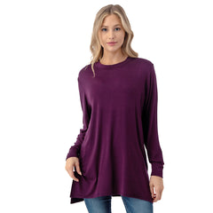 Long Sleeve Double Side Slit Tunic: Eggplant - Small and medium available - Cowhide and Conchos