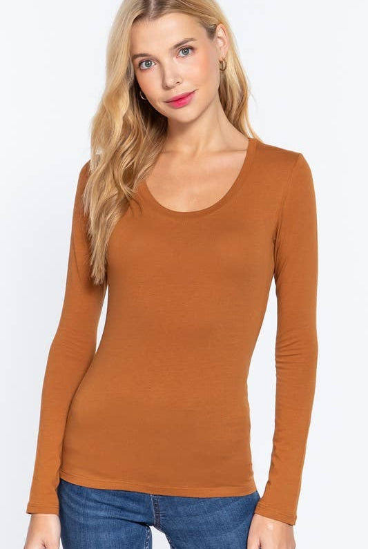 Long Sleeve Scoop Neck Top - Truffle or Petal Pink - Cowhide and Conchos