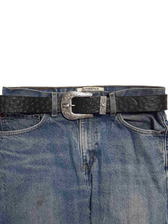 Longhorn Buckle Set w. Ostrich Print Belt - Cowhide and Conchos