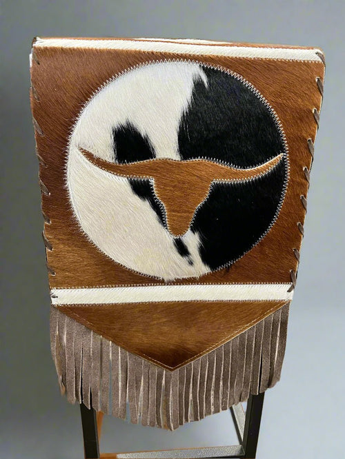 Longhorn Cowhide Table Runner with Fringe - Cowhide and Conchos