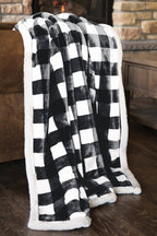 Lumberjack Plaid Plush Fur Sherpa Borrego Fleece Throw Blanket - Cowhide and Conchos
