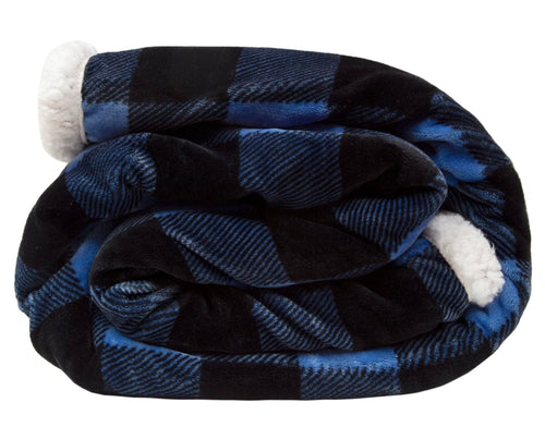 Lumberjack Plaid Plush Fur Sherpa Borrego Fleece Throw Blanket - Cowhide and Conchos