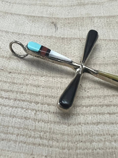 Lynette Bowannie Multi - Stone Inlay Cross Pendant - Cowhide and Conchos