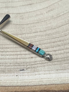 Lynette Bowannie Multi - Stone Inlay Cross Pendant - Cowhide and Conchos