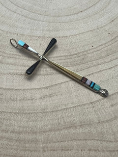 Lynette Bowannie Multi - Stone Inlay Cross Pendant - Cowhide and Conchos
