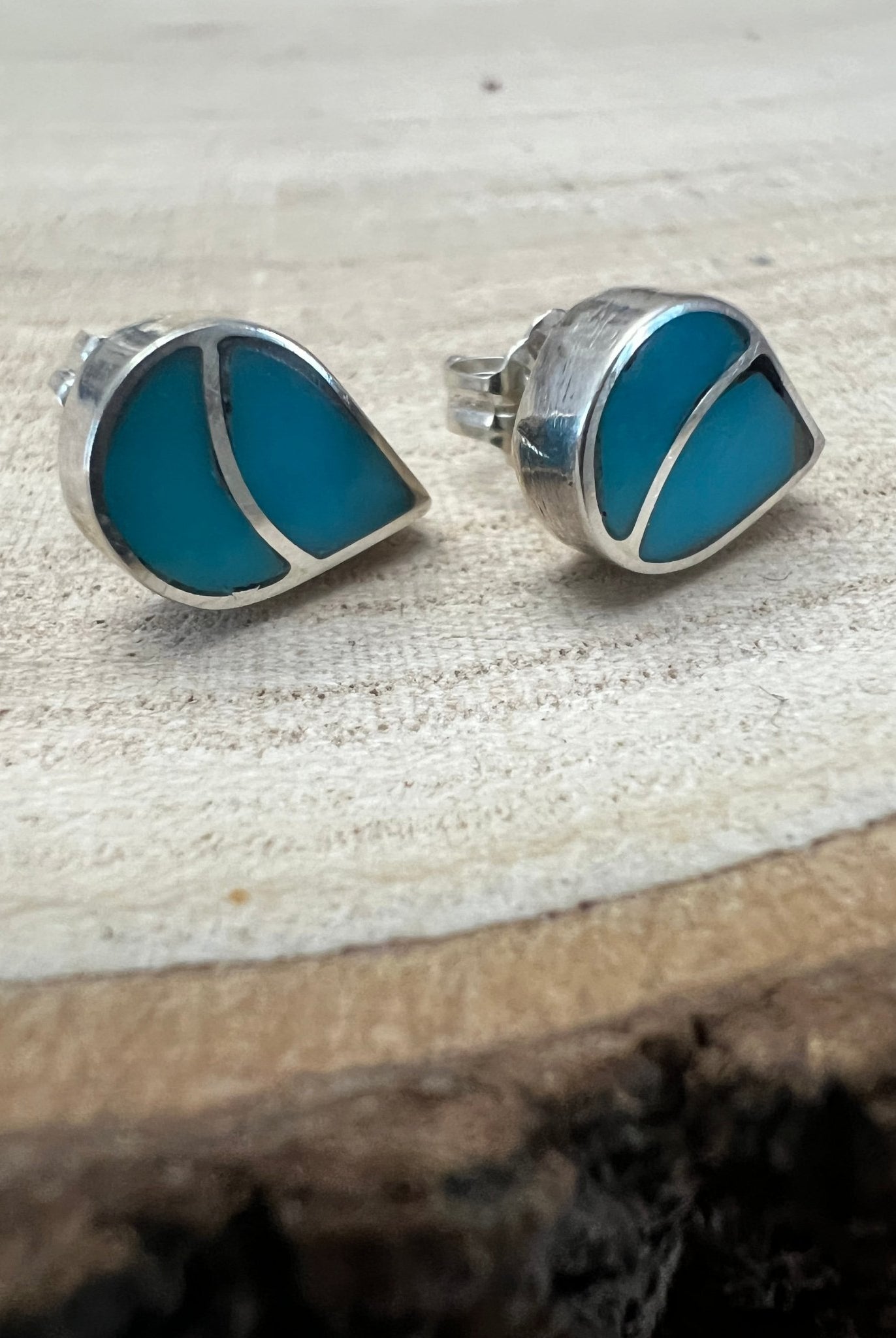 Lynette Johnson Inlay Turquoise and Sterling Silver Post Earrings - Cowhide and Conchos